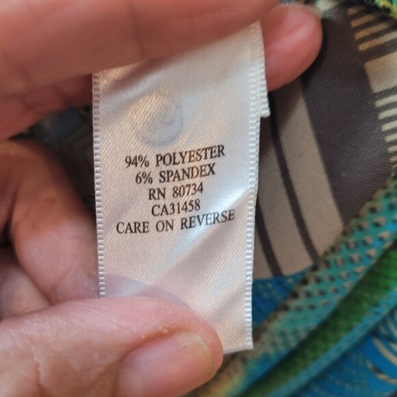 BCBGMAXAZRIA Teal Multicolor Abstract Patterned Halter Dress Size Sm V-neck Wrap - Picture 10 of 12